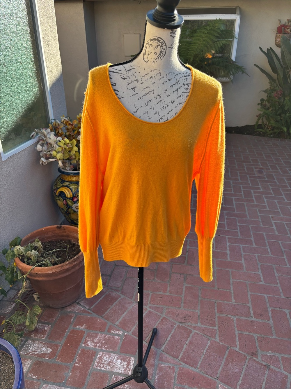 Classic Maeve Scoop Neck Cashmere Sweater in Vibrant Gold Yellow Orange